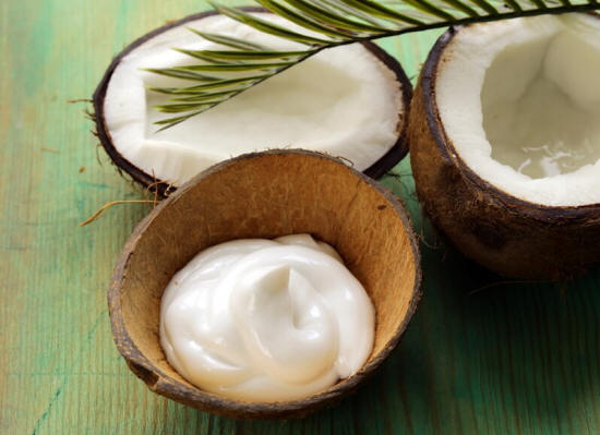 Coconut oil contains properties that moisturize and feed skin for a healthy and youthful glow