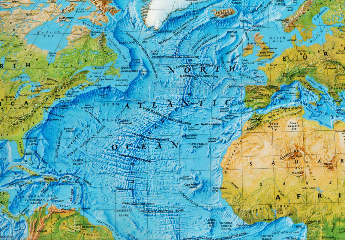 Северный Атлантический океан на карте